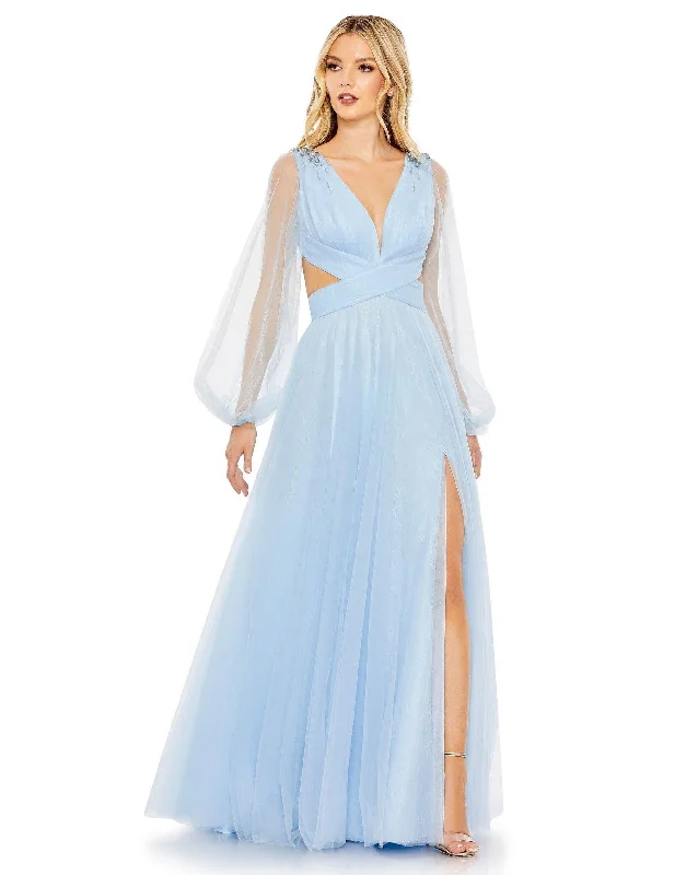 Draped Satin Gown Mac Duggal Long Sleeve Long A Line Dress 50662 Sale