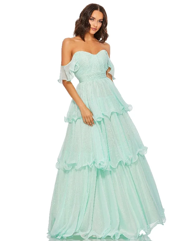 Luxe Satin Dress Mac Duggal 49245 Off Shoulder Ruffle Dress