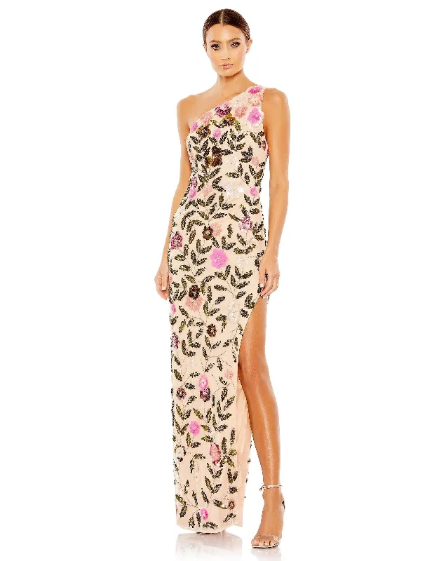 Glittering Evening Gown Mac Duggal 10903 One Shoulder Long Dress