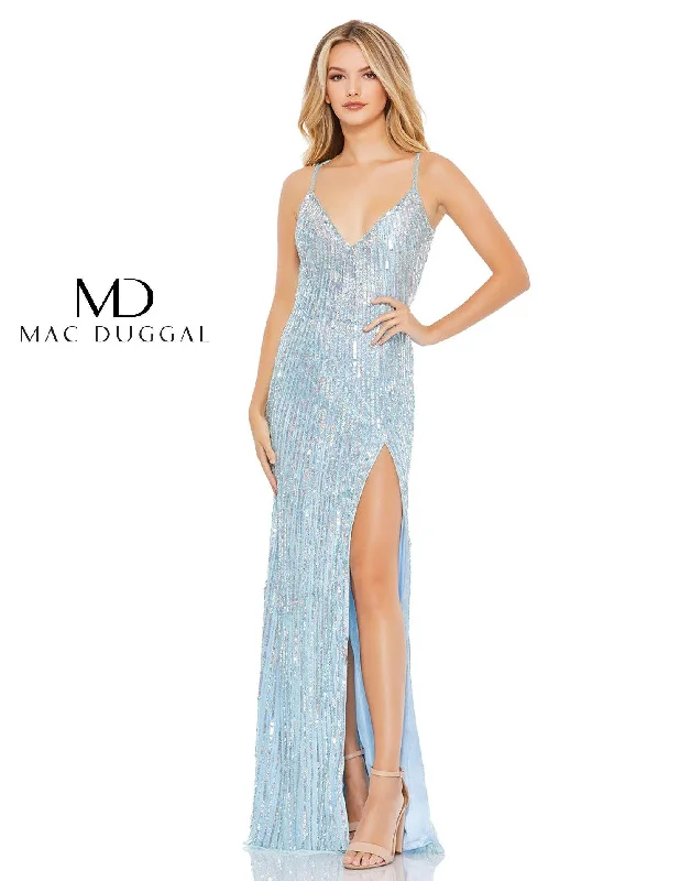 Statement Chiffon Dress Mac Duggal 5366 Prom Long Beaded Sequins Dress