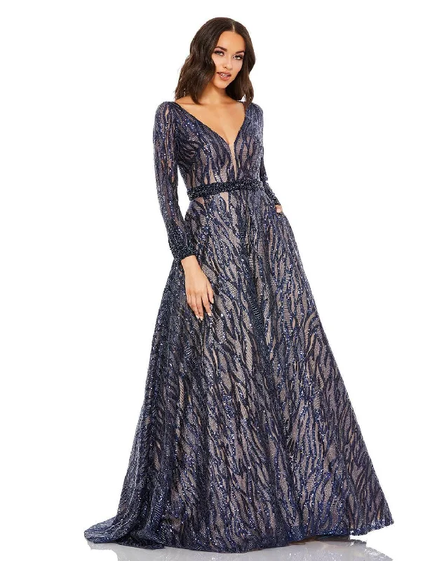 Regal Velvet Gown Mac Duggal 67592 Prom Long Sleeve Beaded Ball Gown