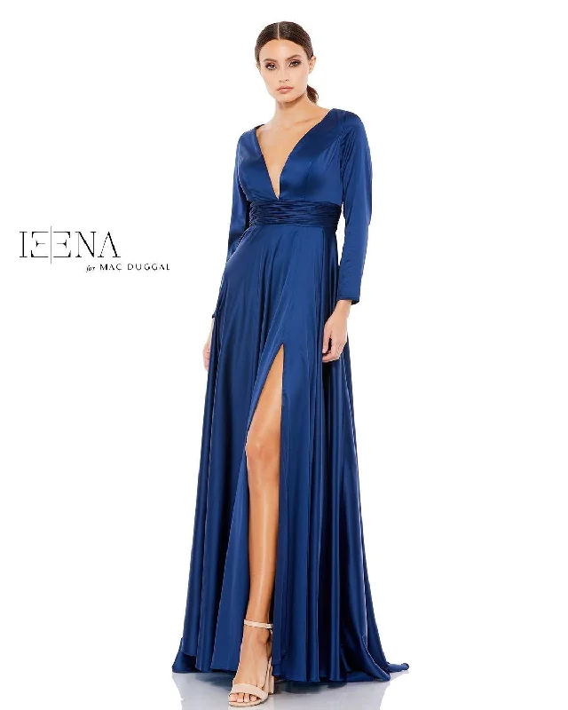Chiffon Dress Mac Duggal 55245 Formal Long Sleeve High Slit Dress