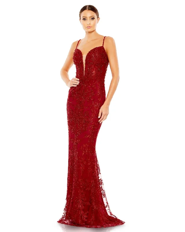 Fringe Gown Mac Duggal 20330 Spaghetti Strap Long Formal Dress