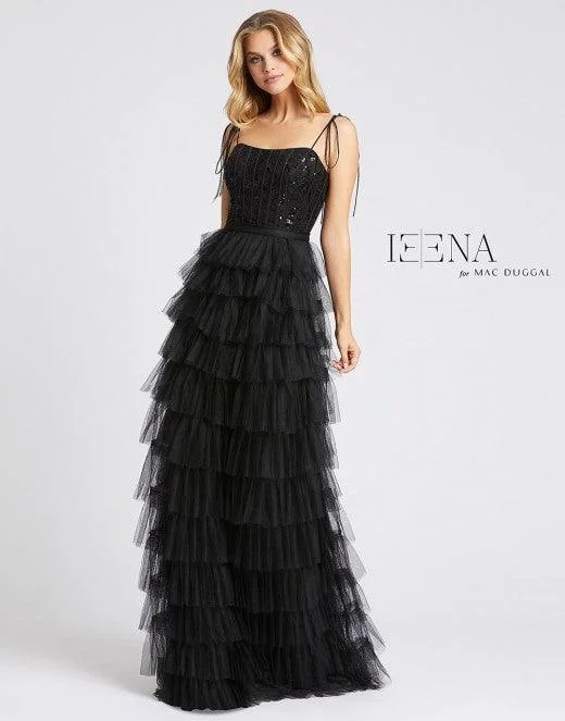 Knee-Length Dress Mac Duggal 26281 Spaghetti Strap Long Ruffled Dress