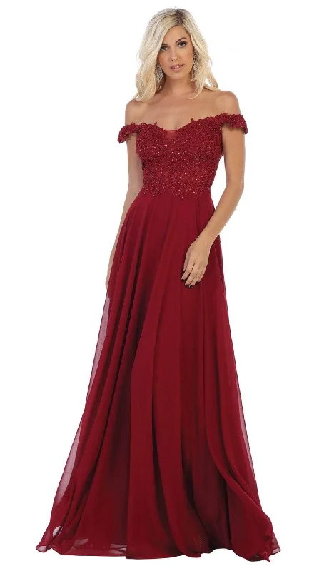 Elegant Evening Dress May Queen - MQ1602 V Neck Lace Applique Chiffon Long Formal Dress Elegant Evening Dress May Queen - MQ1602 V Neck Lace Applique Chiffon Long Formal Dress