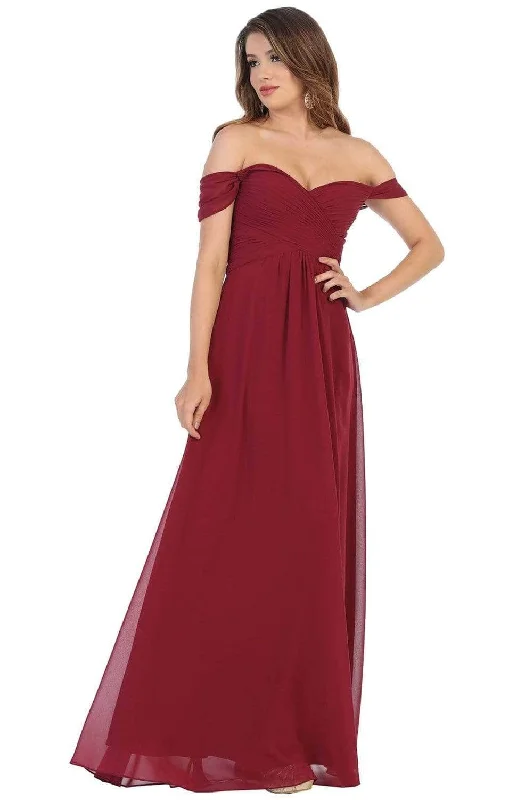 Couture Gown May Queen - MQ1711B Off Shoulder Chiffon A-Line Dress