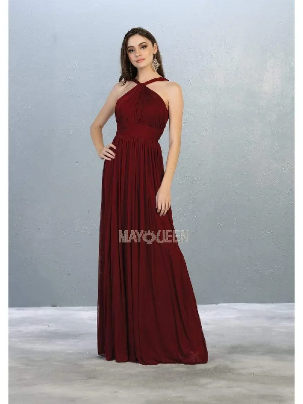 Regal Ball Gown May Queen - MQ1769 Halter Neck Ruched Chiffon Long Formal Gown