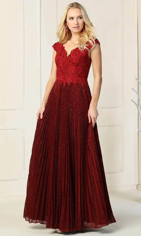 Drape Sleeve Dress May Queen MQ1836B - Accordion Pleated Skirt Formal Gown