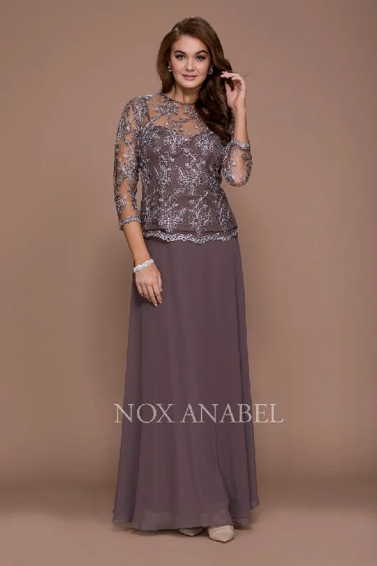 Stunning Silk Gown Formal Long Sleeve Mother of the Bride Dress Mocha