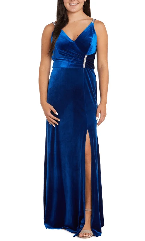Floor-Sweeping Gown Nightway 22093 - Rhinestone Accent V-Neck Evening Gown