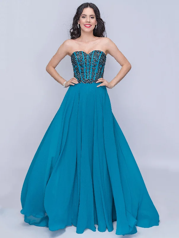 Embroidered Gown Nina Canacci Prom Long Strapless Beaded Dress 3140