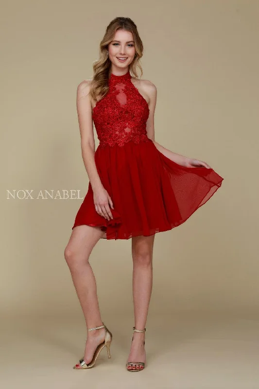 Floral Gown Short Halter Neck Formal Prom Cocktail Dress