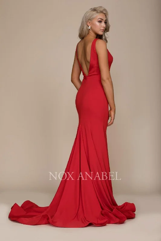 Satin Gown Long V Back Formal Prom Dress Evening Gown