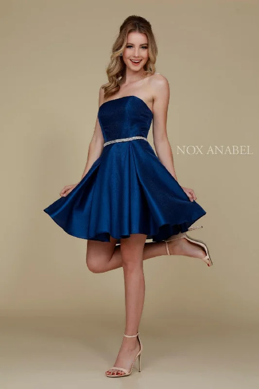 Elegant Gown Short Satin Formal Prom Homecoming Dress with Pockets