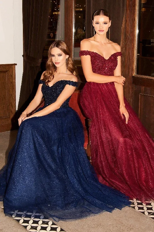 A-Line Gown Cinderella Divine CD0177 Off Shoulder Long Prom Dress