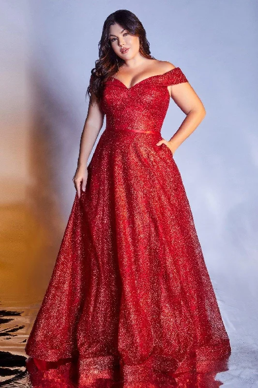 High Neck Dress Cinderella Divine CB050 Long Off Shoulder Glitter Print Prom Ball Gown