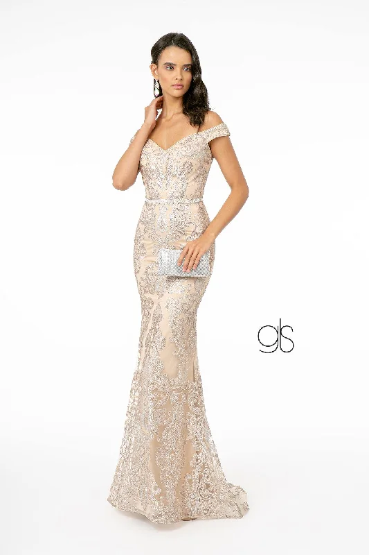 Mermaid Gown Glitter Pattern Mesh Mermaid Long Prom Dress