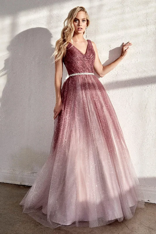 Luxe Satin Dress Cinderella Divine CB053 Long Sleeveless Prom Glitter Ombre Ball Gown