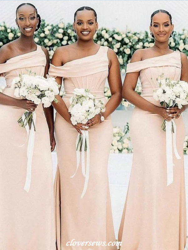 Draped Formal Dress One Shoulder Elastic Satin Mermaid Charming Long Bridesmaid Dresses, CB0312 Draped Formal Dress One Shoulder Elastic Satin Mermaid Charming Long Bridesmaid Dresses, CB0312