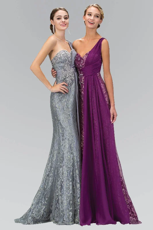 Regal Velvet Gown Long Prom Lace Dress with Chiffon Overlay