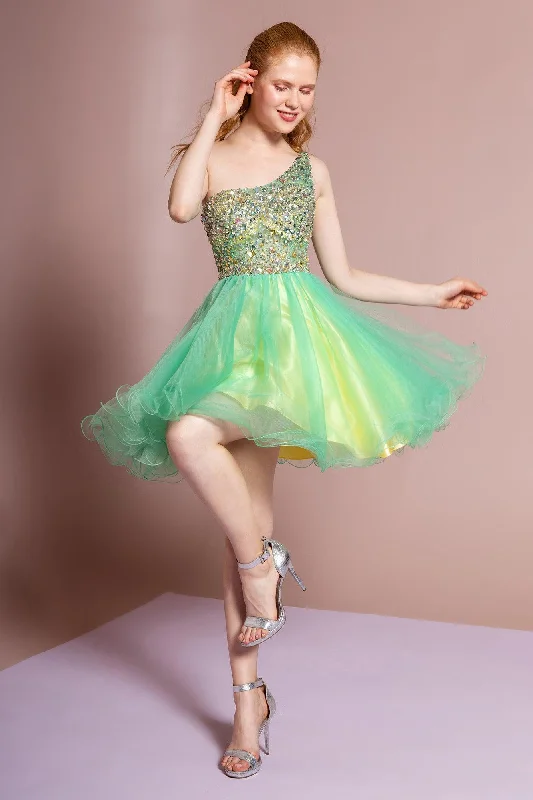 Rhinestone Embellished Dress One Shoulder Homecoming Short Prom Dress
