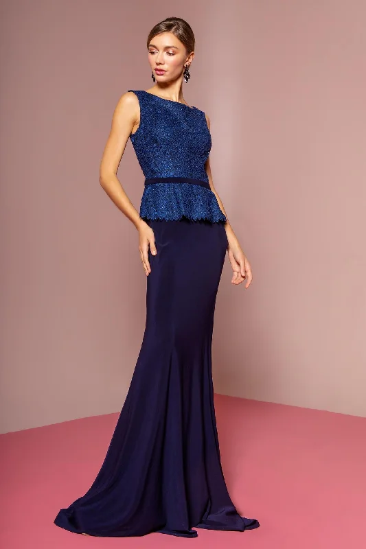 Full Skirt Dress Peplum Jersey Floor Length Prom Dress Formal