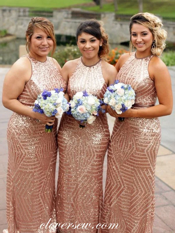 Striking Red Gown Pink Champagne Sequin Sparkly Jewel Neck Column Long Bridesmaid Dresses, CB0301 Striking Red Gown Pink Champagne Sequin Sparkly Jewel Neck Column Long Bridesmaid Dresses, CB0301