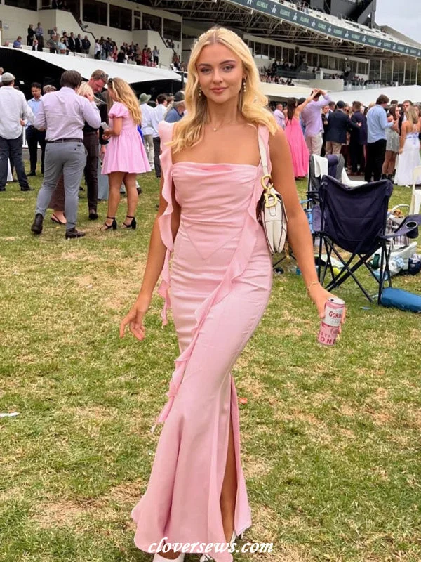 Sequin Maxi Dress Pink Silk Satin Ruffles Ribbon Sleeveless Back Slip Mermaid Bridesmaid Dresses, CB0318 Sequin Maxi Dress Pink Silk Satin Ruffles Ribbon Sleeveless Back Slip Mermaid Bridesmaid Dresses, CB0318