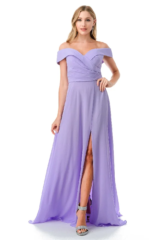 Elegant Tulle Gown Pleated Off Shoulder A-line Slit Gown by Coya L2767Y