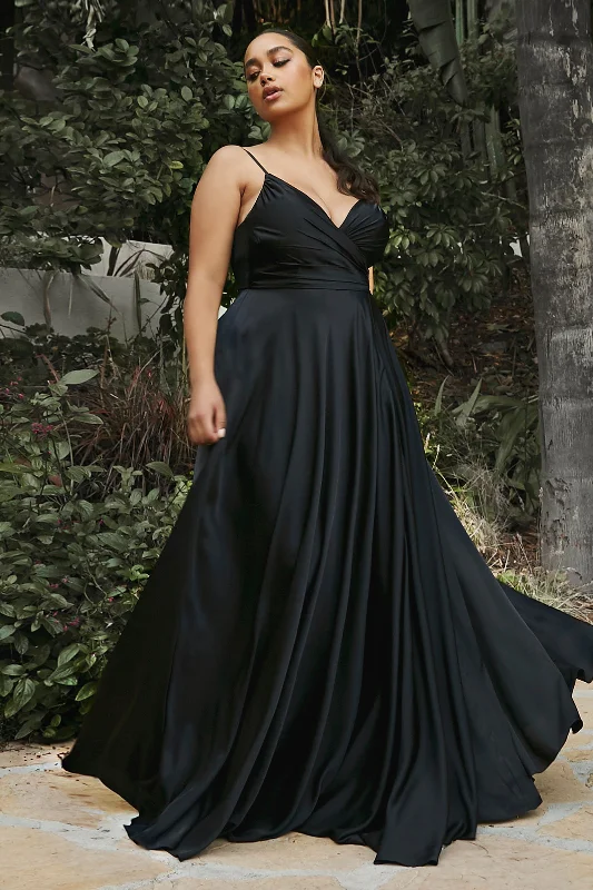 Luxe Embroidered Gown Plus Size Long Satin Sweetheart Dress by Cinderella Divine 7485C