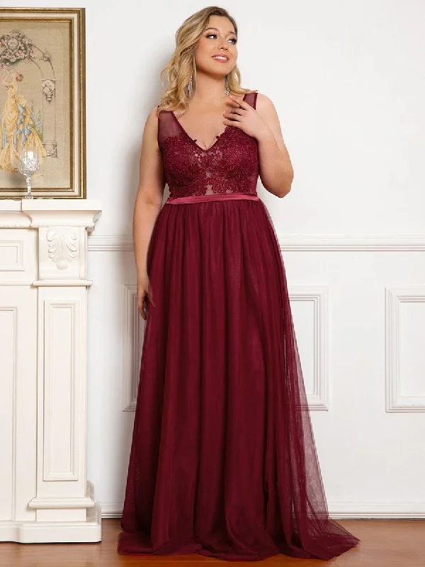 Embellished Dress Plus Size Women's A-Line V-Neck Floral Lace Appliques Bridesmaid Dress Embellished Dress Plus Size Women's A-Line V-Neck Floral Lace Appliques Bridesmaid Dress