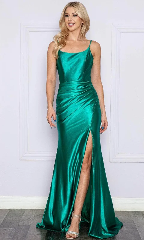 Striking Red Gown Poly USA 9250 - High Slit Satin Prom Dress