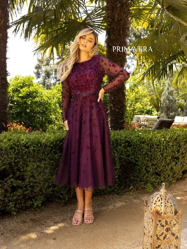 Glitter Dress Primavera Couture Long Sleeve Tea Length Dress 11072