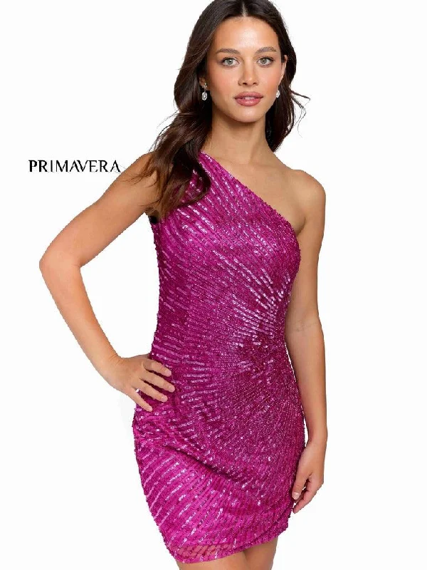 Striking Red Gown Primavera Couture Short One Shoulder Prom Dress 3830