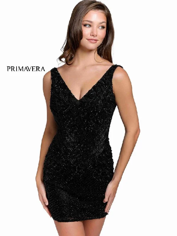 Illusion Neckline Dress Primavera Couture Short Sleeveless Prom Dress 3802