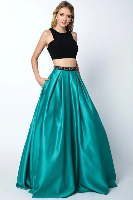 One-Shoulder Gown Quinceanera Long Ball Gown Beaded Two Piece Dress