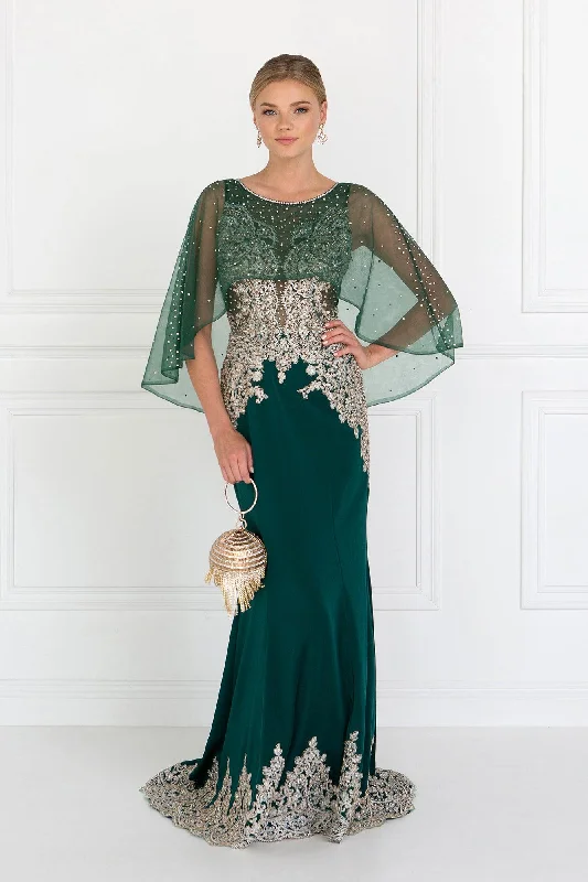 Pleated Gown Long Formal Dress Evening Gown Cape Sleeves
