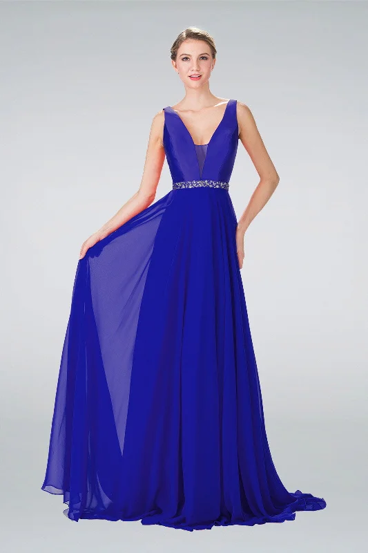 Luxe Embroidered Gown Prom Long Formal Sleeveless V-Neck Evening Gown