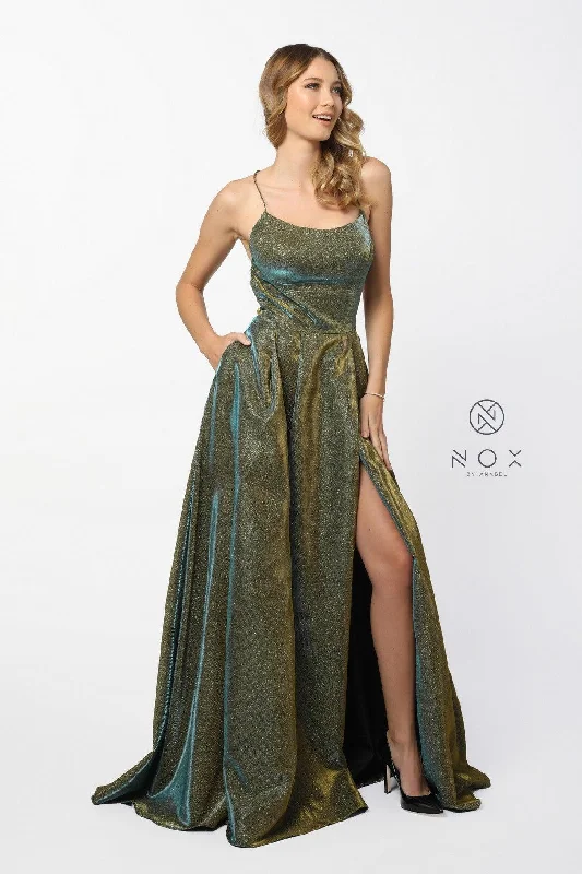 Mermaid Gown Prom Long Formal Spaghetti Strap Metallic Dress