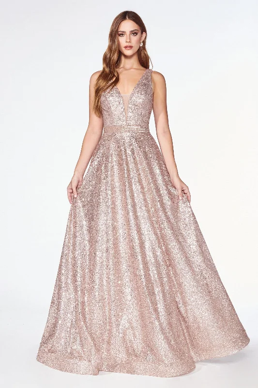 Bow Detail Dress Cinderella Divine CJ533 Prom Long Sleeveless Glitter Evening Formal Dress