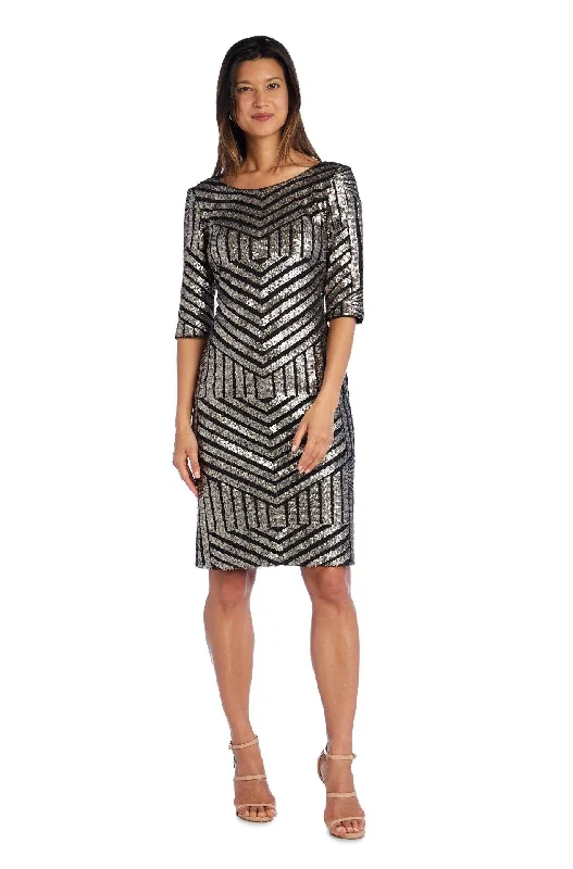 Floor-Length Gown R&M Richards 3901 Short Cocktail Sequins Dress With Sleeves