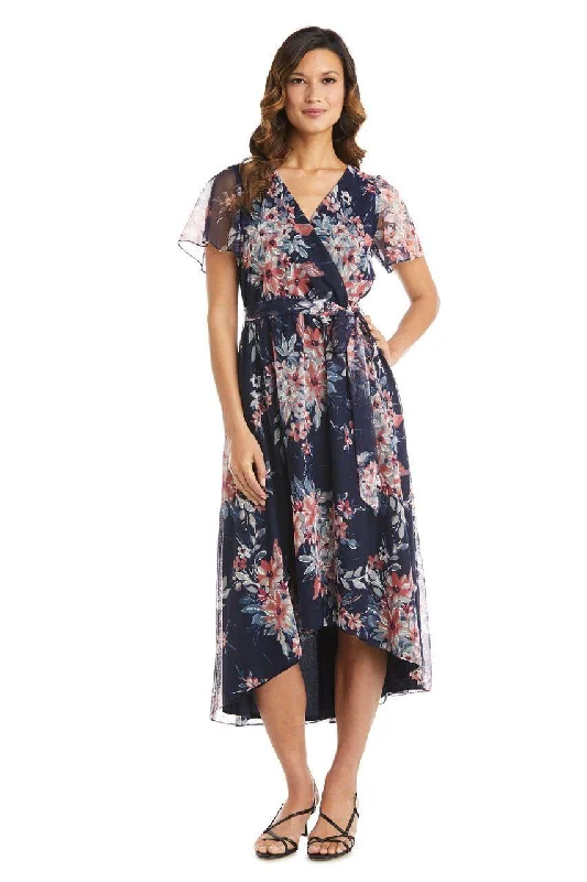 Charcoal Gray Gown R&M Richards 7790 High Low Print Dress