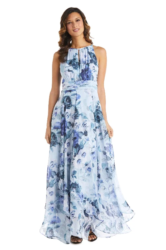 Ruched Velvet Dress R&M Richards 7729 Long Halter Formal Floral Dress Sale