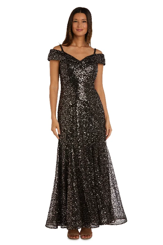 Satin Slip Dress R&M Richards 2776 Long Off Shoulder Formal Dress
