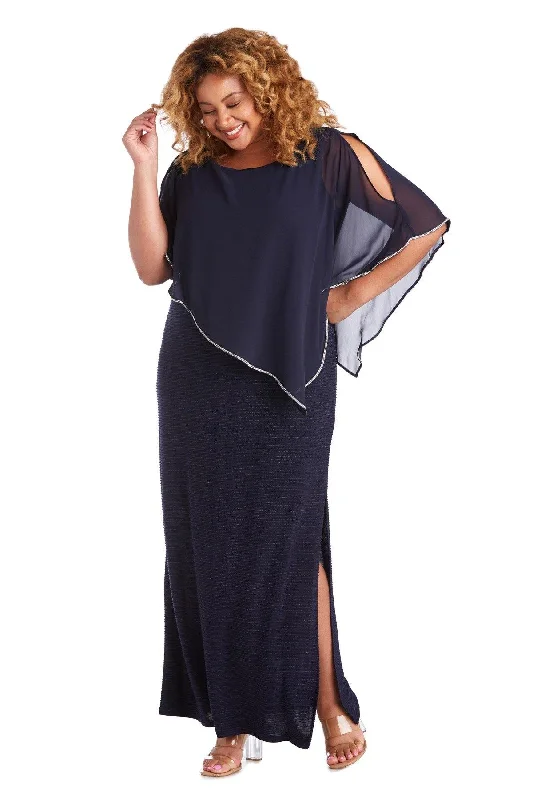 Velvet Evening Dress R&M Richards 7076W Long Plus Size Poncho Dress