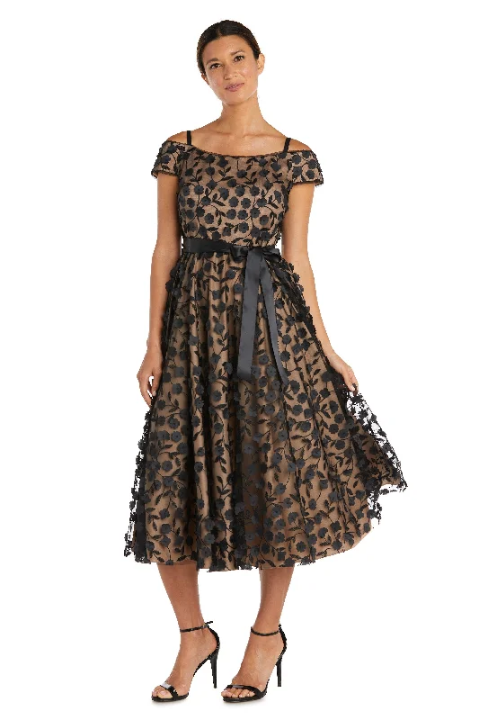 Trendy Evening Gown R&M Richards 2606 Off Shoulder Tea Length Dress