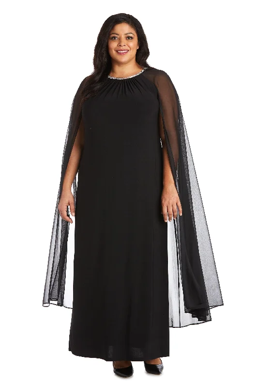 Chic Satin Dress R&M Richards 2487W Plus Size Long Formal Cape Gown Sale