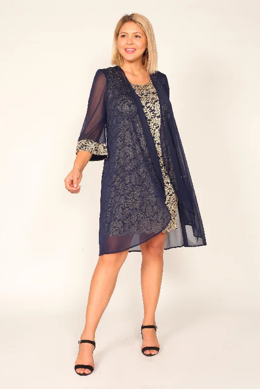 Full Skirt Dress R&M Richards 7312W Plus Size Short Jacket Dress
