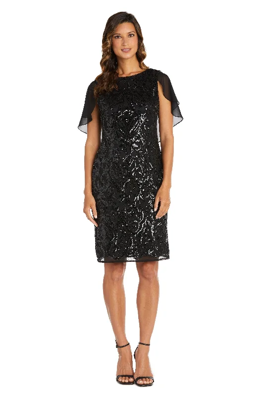 Glitter Dress R&M Richards 7581 Short Cocktail Capelet Dress