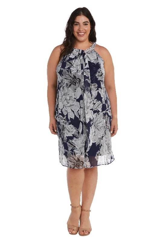Bow Detail Dress R&M Richards 9359W Short Plus Size Chiffon Dress